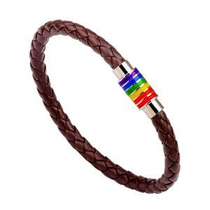 Brown Leather Bracelet w/ Silver Rainbow Buckle